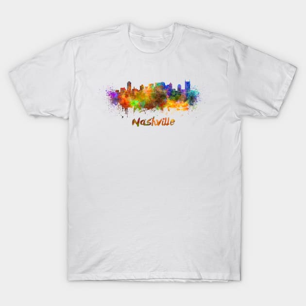 Nashville skyline in watercolor T-Shirt by PaulrommerArt